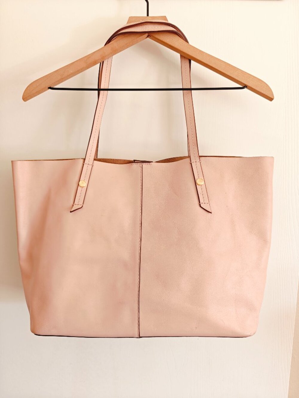 J.Crew Blush Pink Genuine Leather Large Tote Shoulder Bag Gold Hardware